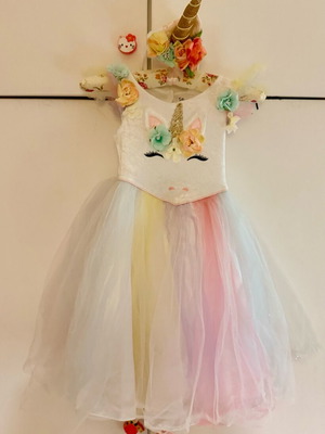 Unicorn dress used, white multicolor, size 104 cm