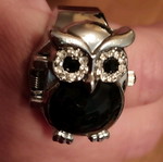 Owl watch ring adjustable used, black and silver