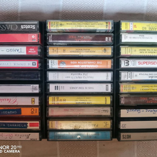 Cassette tapes used, set of 44 with 17 genuine and 2 cases