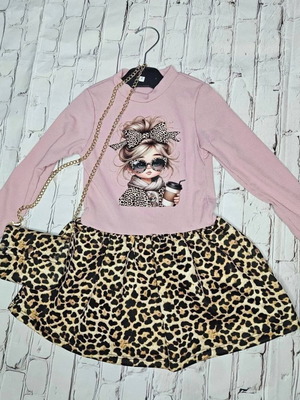 Girl Panther dress with bag, size 122/128