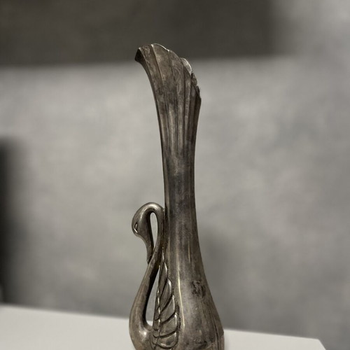 Vintage silver-plated metal mini swan vase