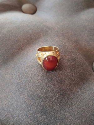 Gold-plated Byzantine style women's ring with carnelian stone used, size 54