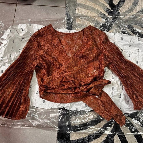 BSB lace pleated terracotta pants and lace crop top set