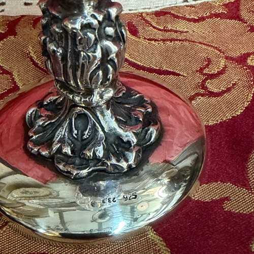 Silver Champagne Glass 22.5 cm English with ornate crystal, like new