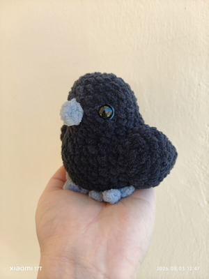 Crochet crow plush toy, handmade, hypoallergenic yarn