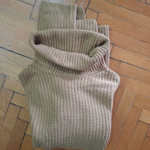Bershka camel knit sweater with collar, size M