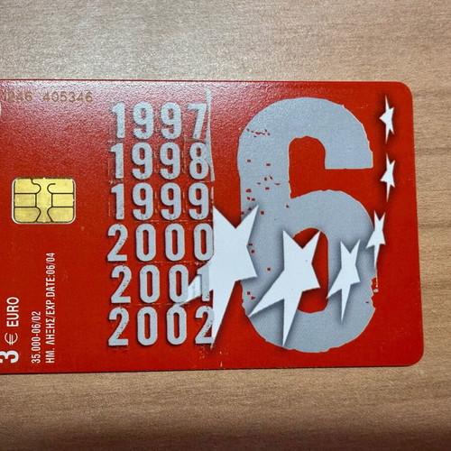Olympiacos phone card collectible for 6 consecutive championships 1997-2002