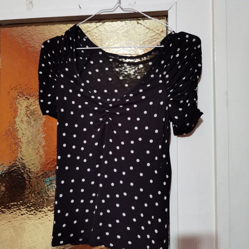 Women's summer blouse black with white dots viscose like new, size S