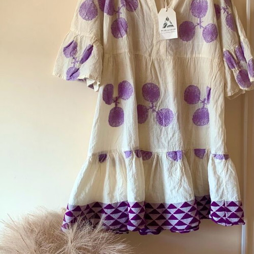 Pearl and Caviar Boho Dress new, 100% cotton with lilac details