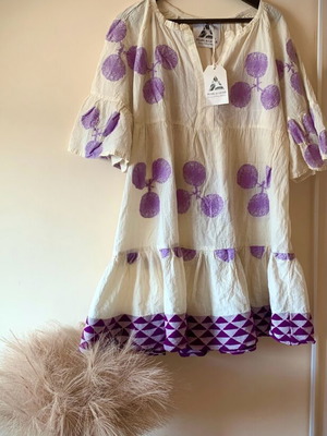 Pearl and Caviar boho φόρεμα καινούργιο, 100% βαμβακερό με λιλά λεπτομέρειες