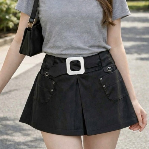 Paranoia Black Mini Skirt like new, size L with wide belt
