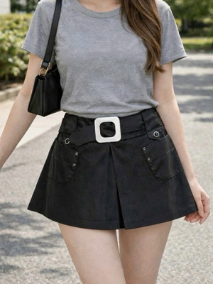 Paranoia Black Mini Skirt like new, size L with wide belt