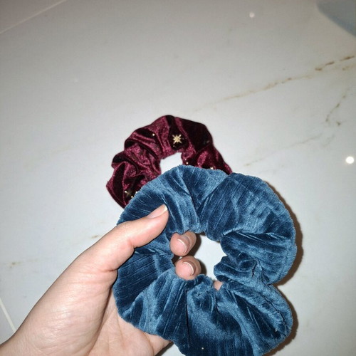 Large velvet hair scrunchies new in blue and burgundy
