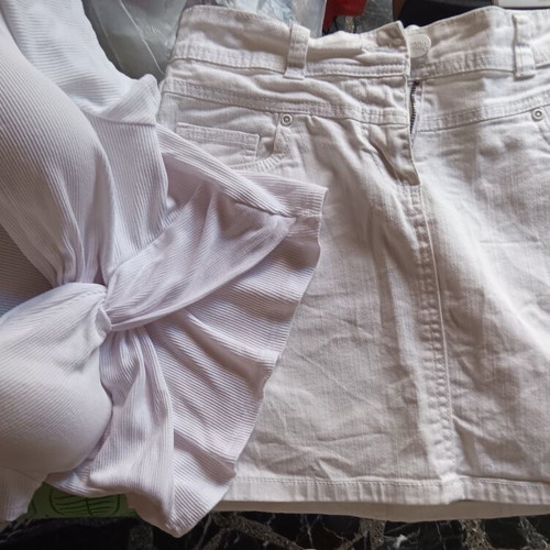 Janina denim crop top and skirt set like new, white