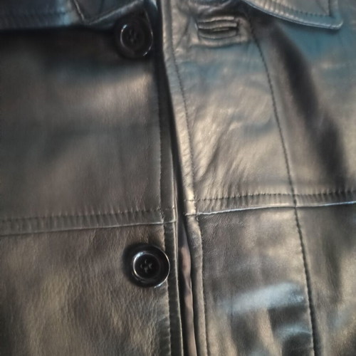 Chevignon leather long coat men's XL used, black