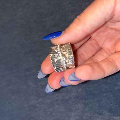 Silver ring with rhinestones like new, stainless steel