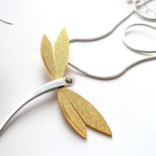 Dragonfly necklace new, minimal elegant design in gold and silver