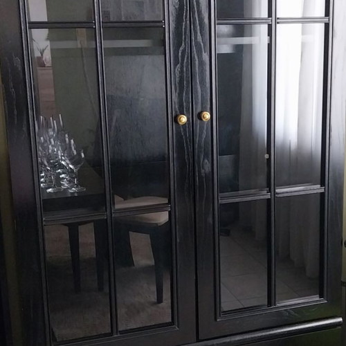 Display cabinet used with two glass doors, cupboards and drawer unit