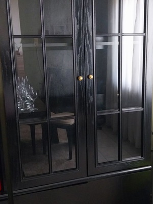 Display cabinet used with two glass doors, cupboards and drawer unit