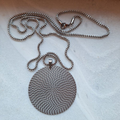 Necklace with long silver chain, new, with box