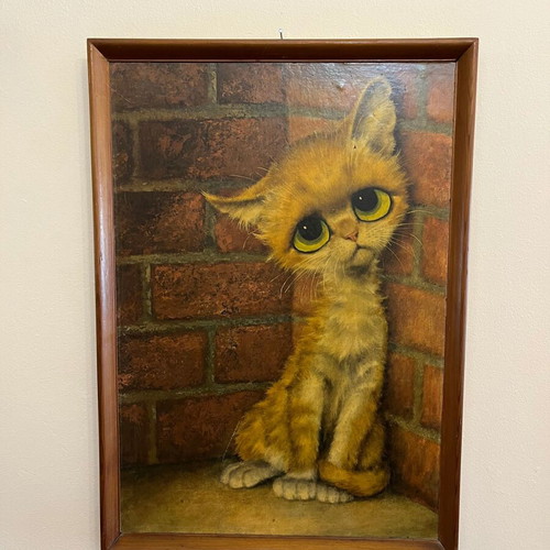 Cat Poster Print with Wooden Frame like new, 37x52cm