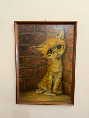 Cat Poster Print with Wooden Frame like new, 37x52cm