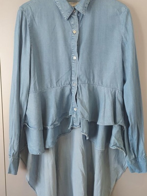 Zara Premium Denim Asymmetric Shirt, size S, light blue
