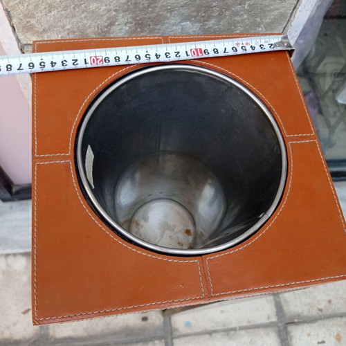 Decorative floor planter used, wood, leather, metal
