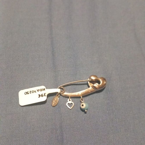 Gregio silver (925) safety pin with turquoise enamel heart and eye charm new