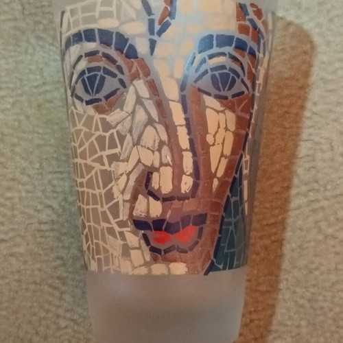 Collectible Papagalos Loumidis Coffee Glass like new, frosted mosaic design