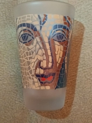 Collectible Papagalos Loumidis Coffee Glass like new, frosted mosaic design