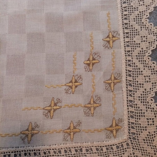 Handmade tablecloth unused embroidered with handmade lace