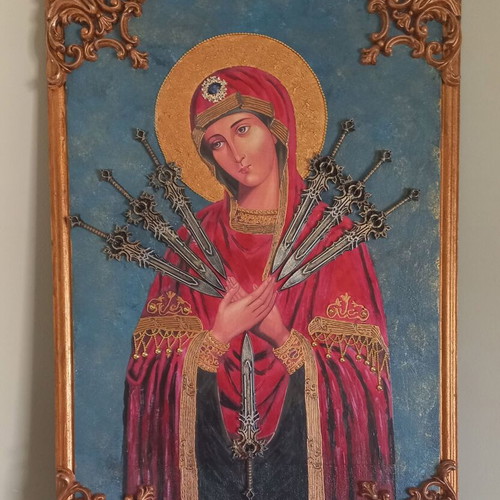 Icon of Virgin Mary on wood, new, 40×60 cm