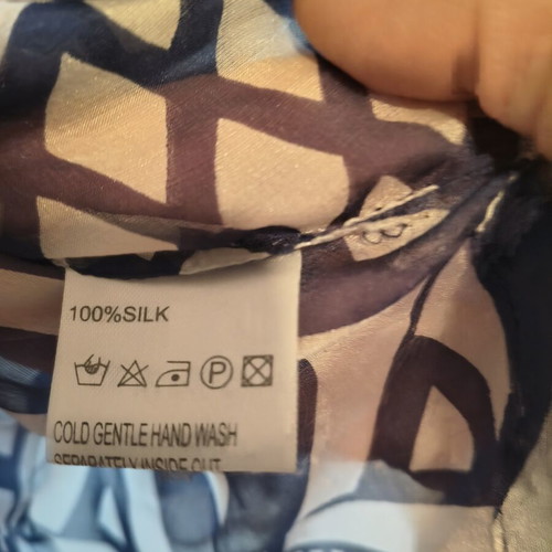 Mia blue and white transparent tunic shirt with sequin V neckline, 4XL