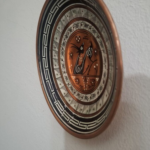 Vintage copper decorative wall plates set of 2, hand made in Greece