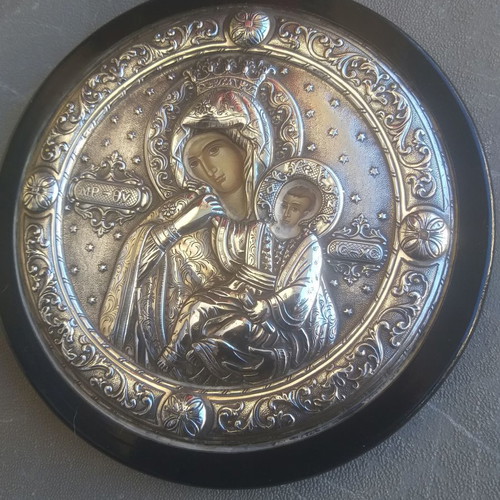 Silver icon of Panagia like new, pure silver 959 with traditional iconography