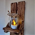  Χειροποίητη κρεμαστή βάση για κεριά και διακοσμητικά από καμένο ξύλο