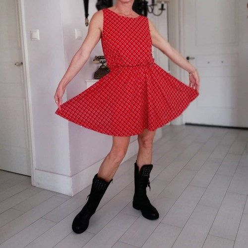 Red dress one size like new with open back