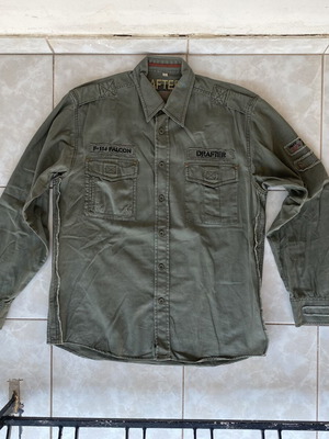 Drafter military style utility button-down shirt, green, size L