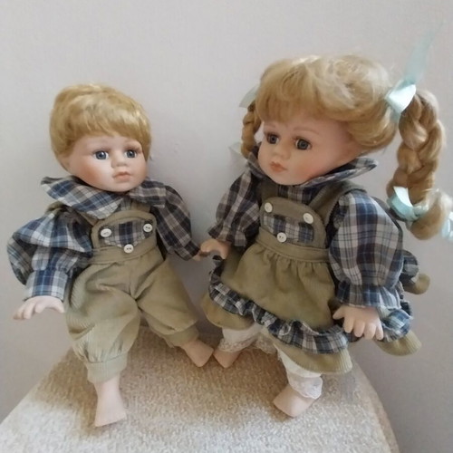 Vintage German porcelain twin dolls like new