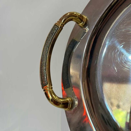 Vintage oval serving tray stainless steel 18/10 with 24K gold details used