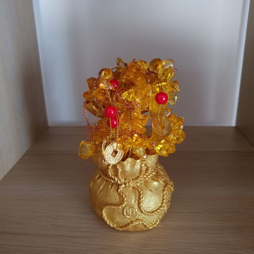 Feng Shui Tree with Chinese Lucky Coins in Gold Sack new