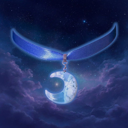 Choker ribbon blue moon handmade, satin with stainless steel clasp
