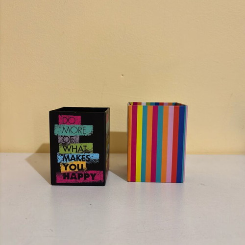 Set of 2 used paper pencil holders colorful and black