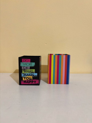 Set of 2 used paper pencil holders colorful and black