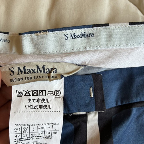 Max Mara Striking Cotton Blend Trousers with Geometric Pattern, Like New