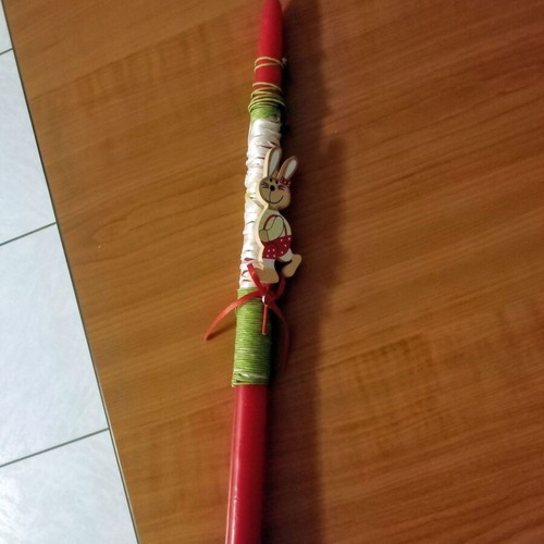Red Easter Candle new with decoration and ribbons