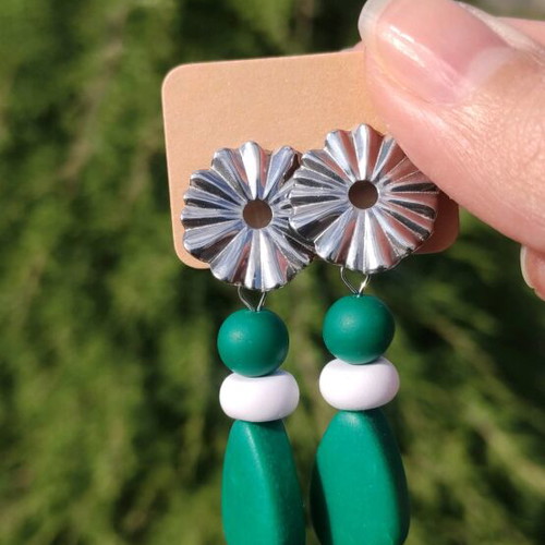 Handmade earrings new with green polymer clay beads and steel clasp