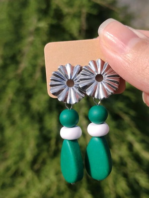 Handmade earrings new with green polymer clay beads and steel clasp
