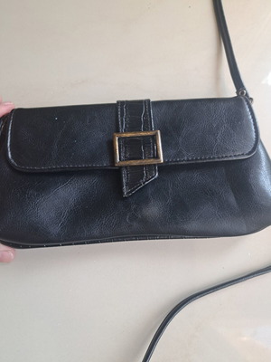 Black Small Shoulder Bag used with Decorative Buckle